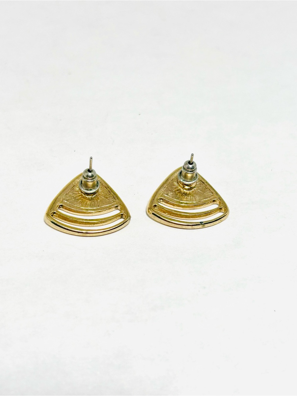 Gold and Cream Geometric Triangle Earrings - Women's Jewelry - Picture 4 of 5